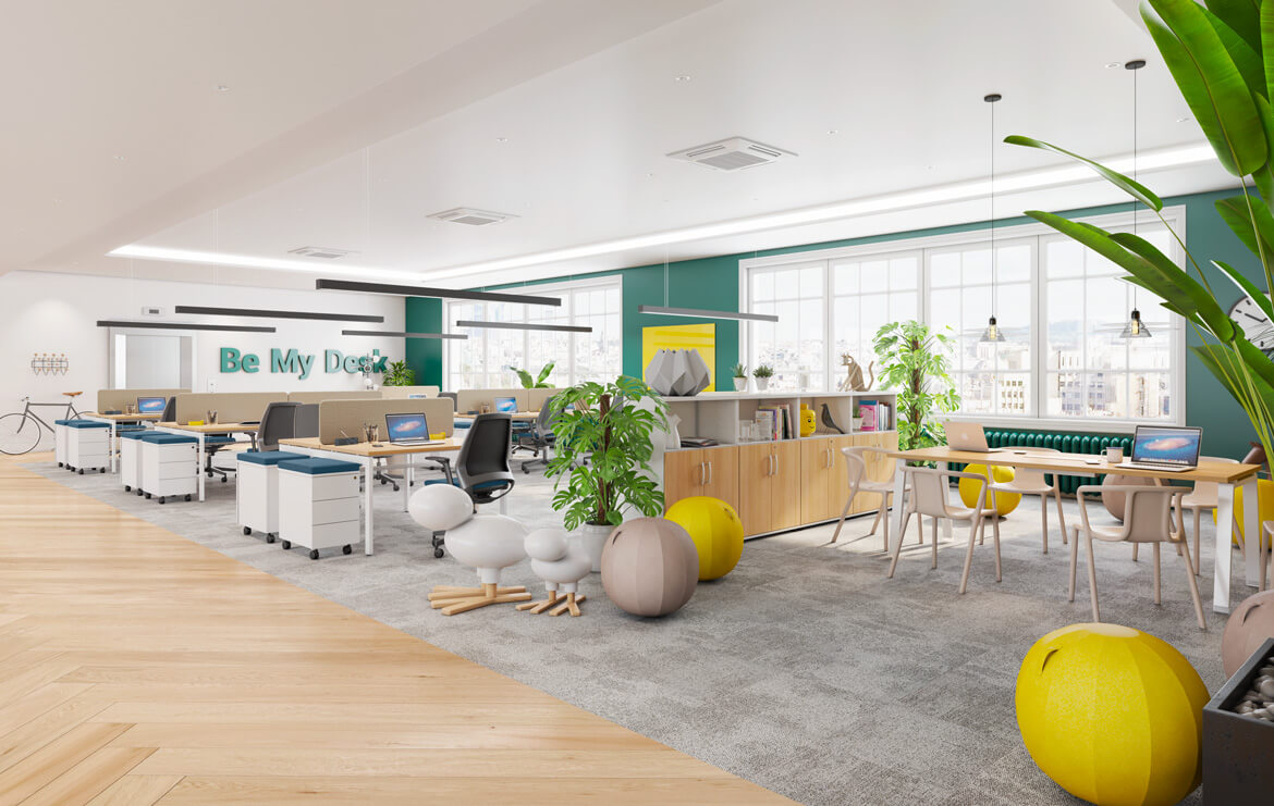 Exemple d'aménagement d'un open space pour Startups